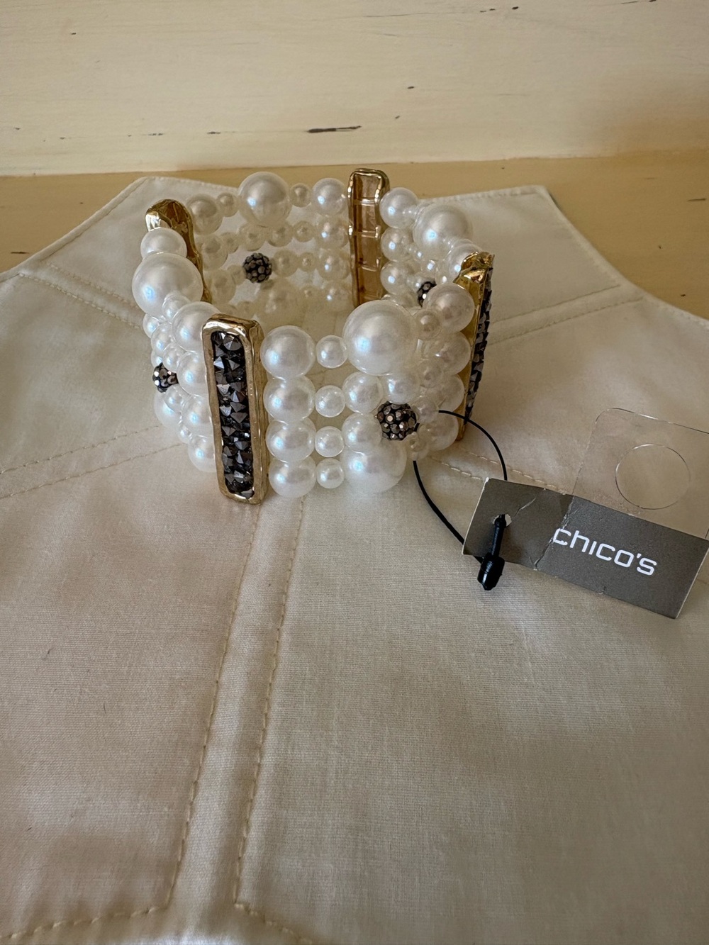 Chicos pearl and rhinestone bracelet NWT
